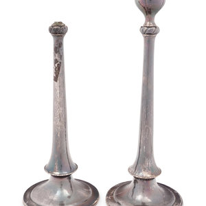 Appraisal: A Pair of Arts Crafts Spot-Hammered Silver Candlesticks ozt dwt