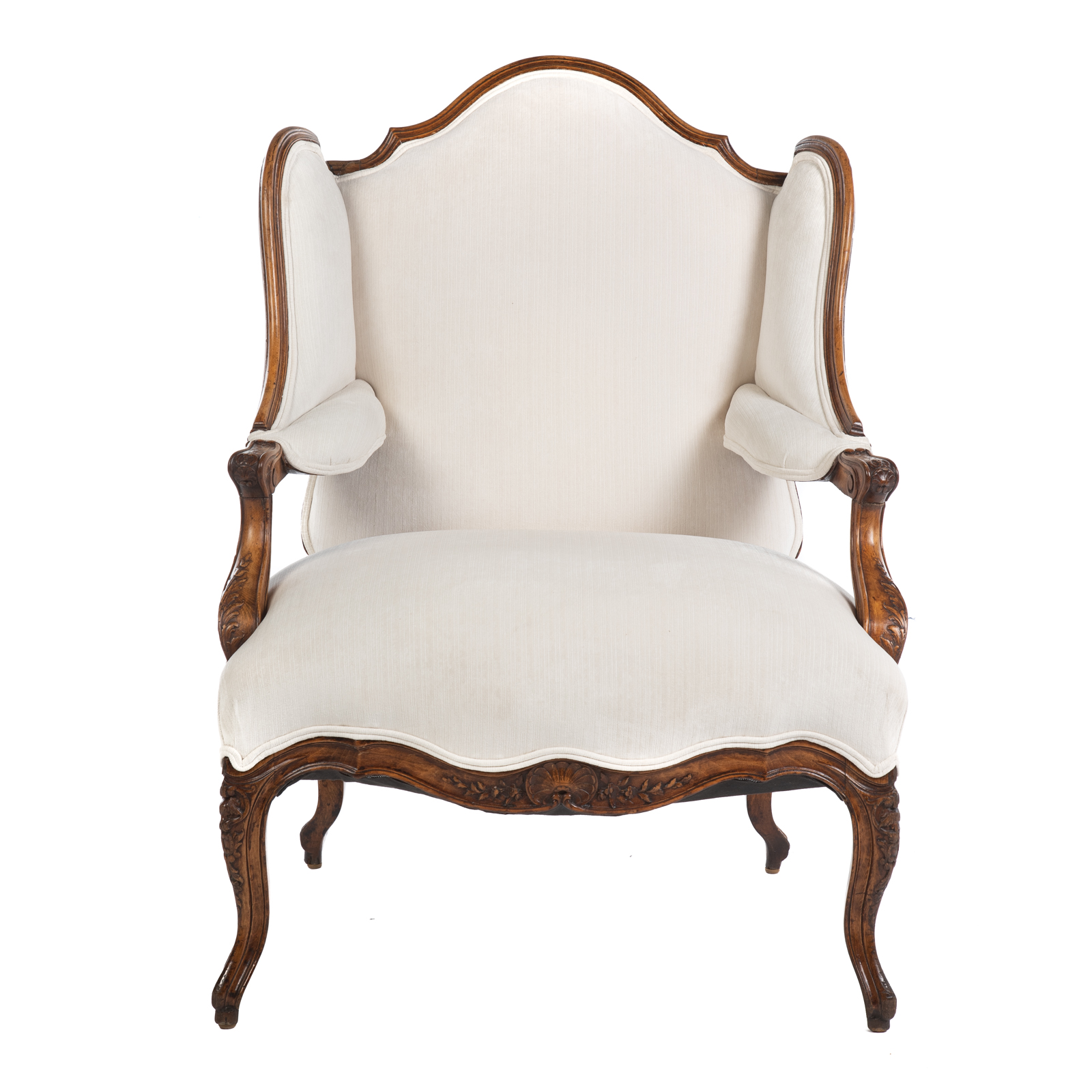 Appraisal: LOUIS XV STYLE CARVED WALNUT FAUTEUIL Late th century arms