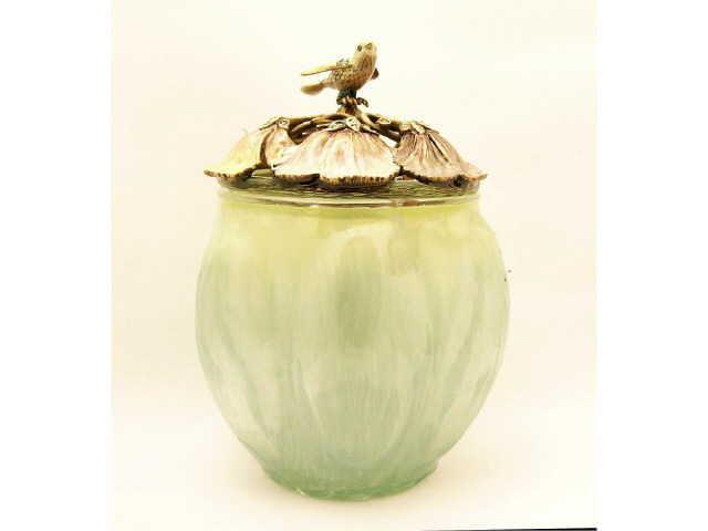 Appraisal: Jay Strongwater Arabesque large jar h hand-enameled over gold tone