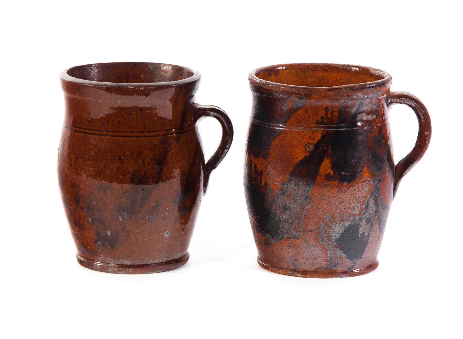 Appraisal: TWO AMERICAN REDWARE JARS Mid th century Applied strap handles