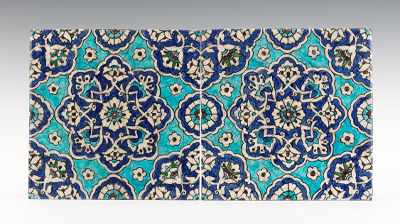 Appraisal: Two Syrian Porcelain Tiles Of square form painted with a