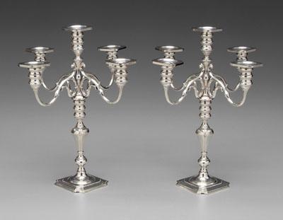 Appraisal: Pair sterling candelabra each with five ribbed sockets on scrolled