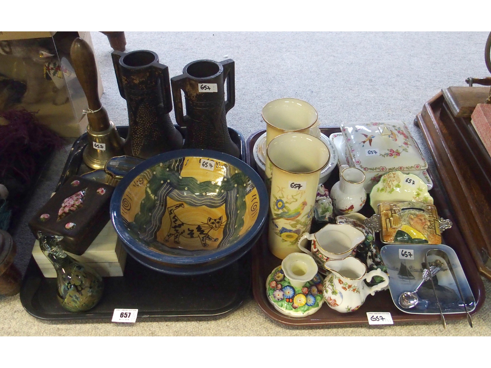 Appraisal: Assorted ceramics including Copenhagen dish two cat studio bowls Sandland