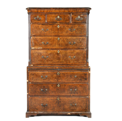 Appraisal: A George II walnut chest-on-chest the ogee moulded cornice above