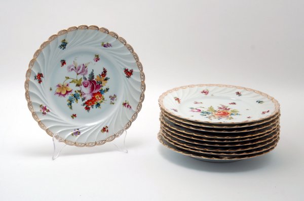 Appraisal: Set of ten plates with handpainted flowers scalloped and gilded