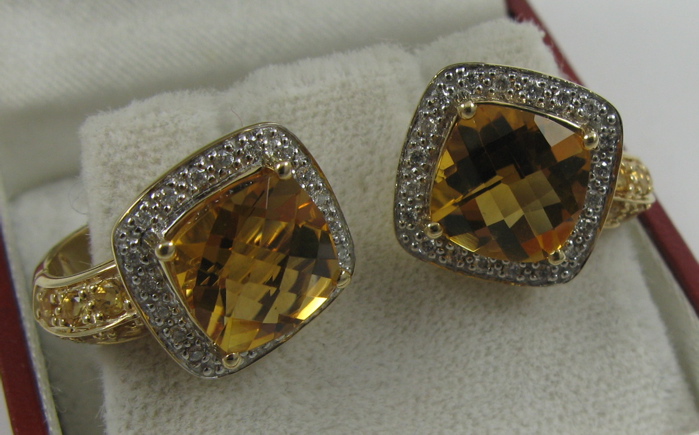 Appraisal: PAIR OF CITRINE AND DIAMOND EARRINGS each k yellow gold