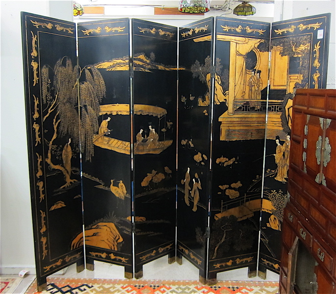 Appraisal: SIX-PANEL COROMANDEL FLOOR SCREEN Chinese th century one side decorated