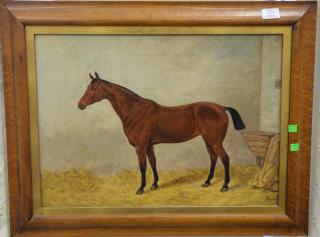 Appraisal: th century oil on canvas Horse in the Barn monogrammed