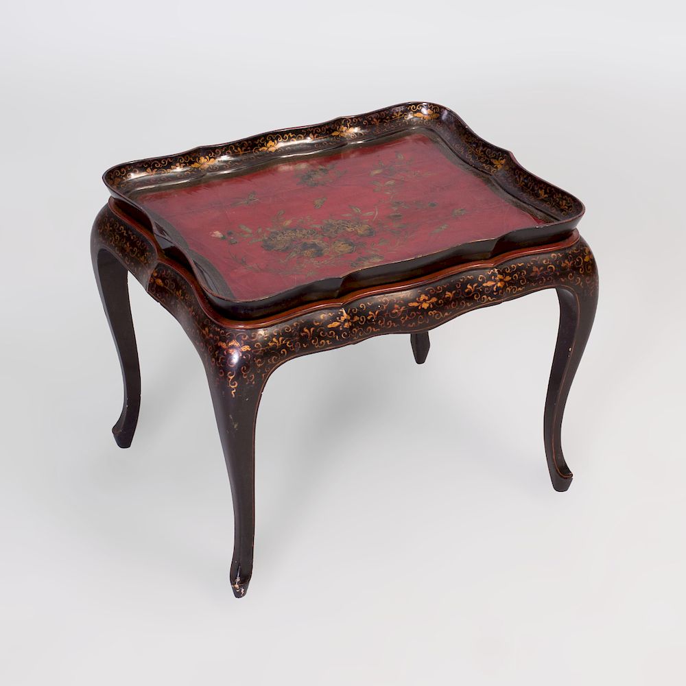 Appraisal: Chinese Export Red and Black Lacquer Tray on Stand x