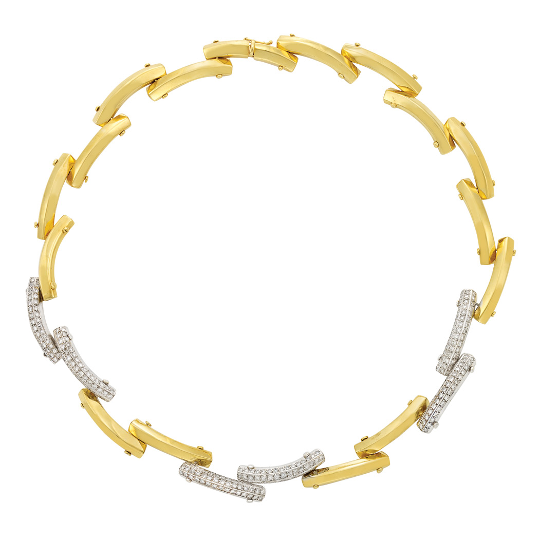 Appraisal: Two-Color Gold and Diamond Necklace kt white yellow gold round