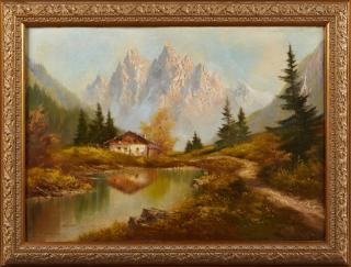 Appraisal: T Hubner Swiss Landscape with Lake th c o T