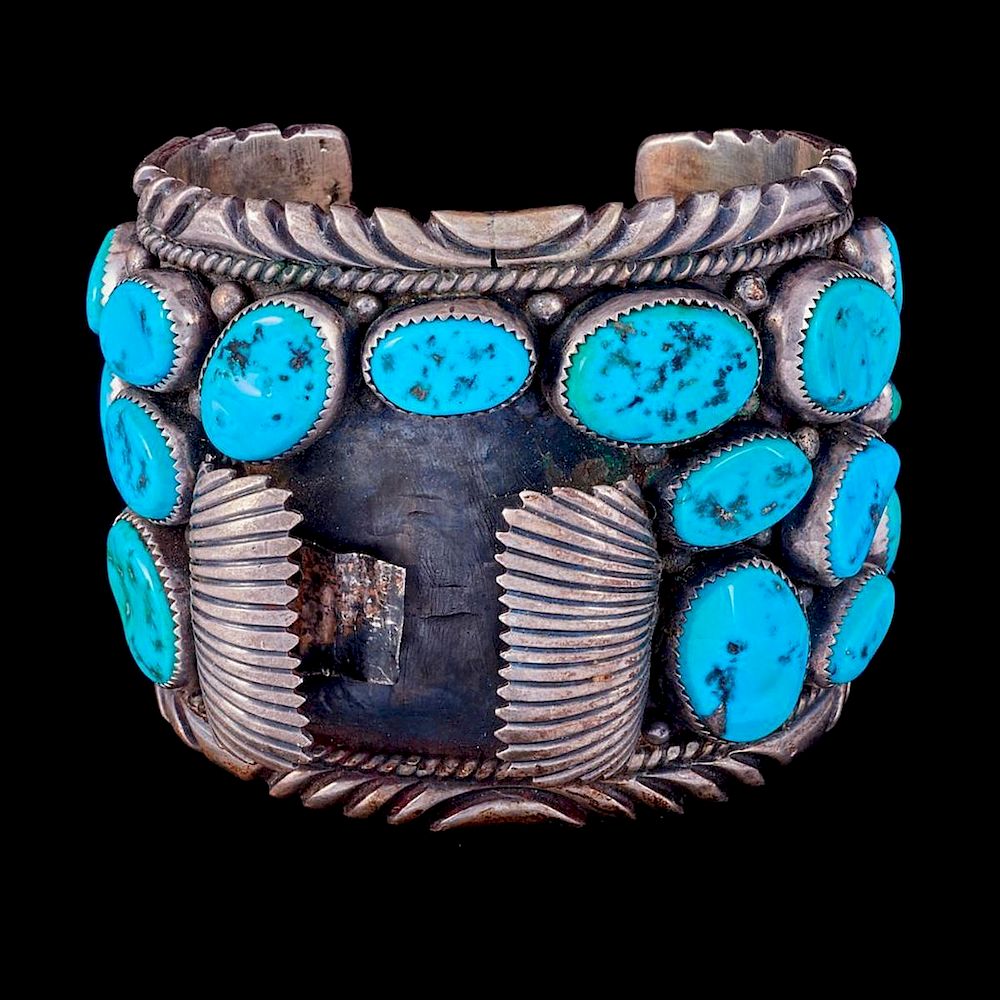 Appraisal: NAVAJO WATCH CUFF BRACELET An Old Pawn Southwest turquoise and