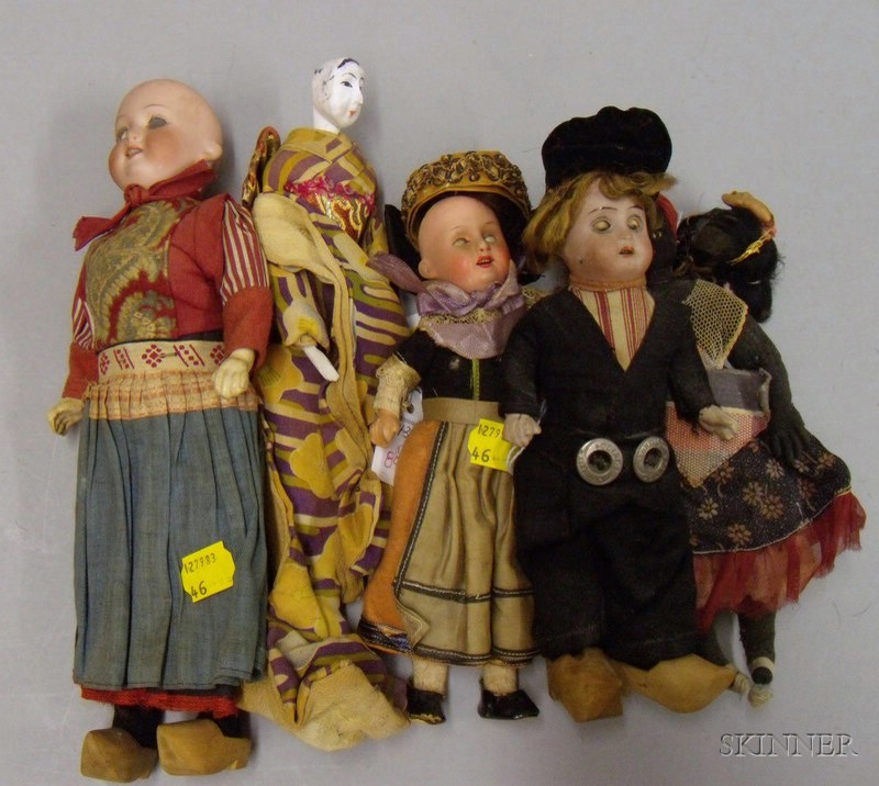 Appraisal: Five Assorted Dolls late th early th century three small