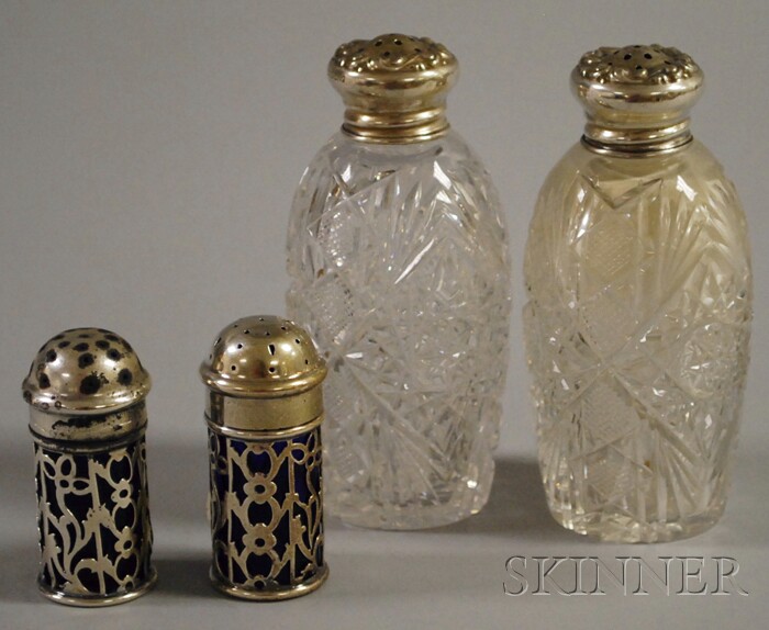 Appraisal: Two Sets of Sterling Silver-mounted Salt and Pepper Shakers one