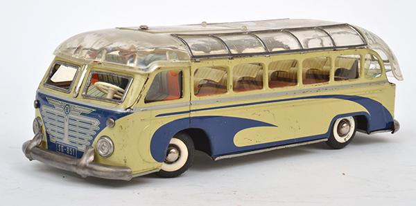 Appraisal: GUNTHERMANN CLOCKWORK SIGHTSEEING BUS WEST GERMAN BLUE AND CREAM TINPLATE