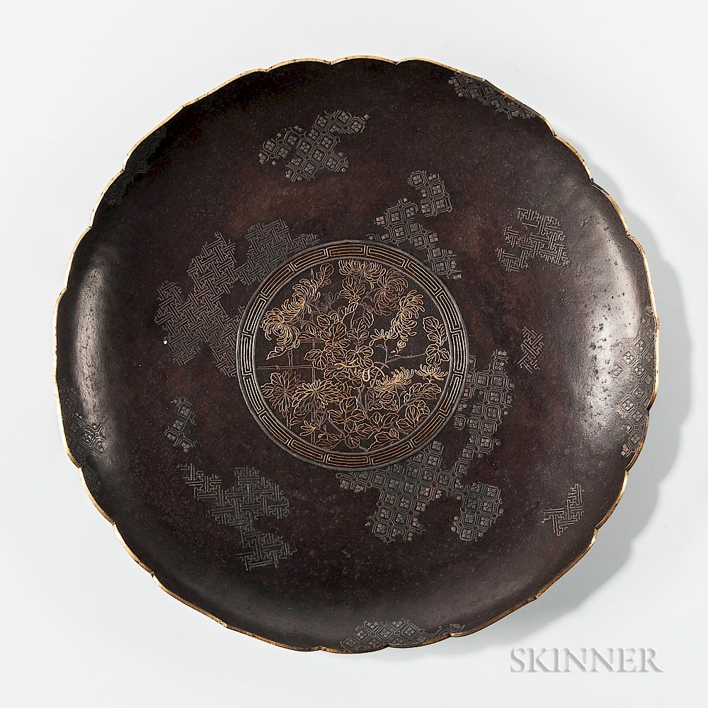 Appraisal: Damascened Iron Plate Damascened Iron Plate Japan Meiji period with