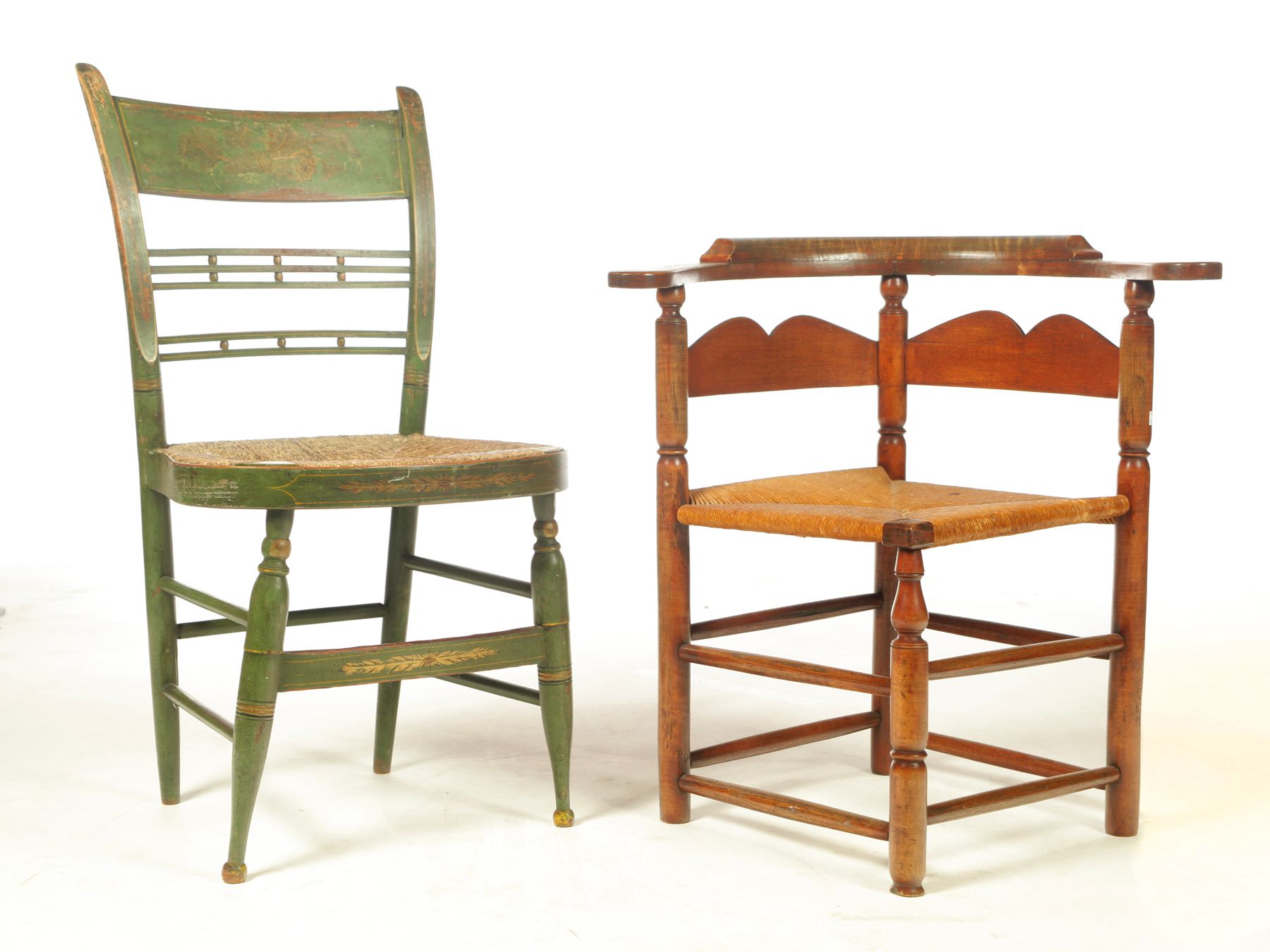 Appraisal: TWO EARLY CHAIRS American th- th century mixed woods Includes