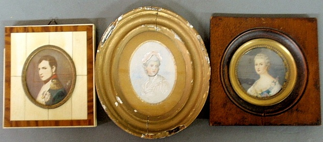 Appraisal: - Three miniature th c portraits- Napoleon oval of Miss