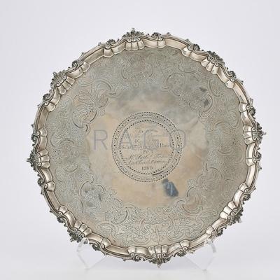 Appraisal: IRISH SILVER PRESENTATION SALVER Pie crust edge with applied shell