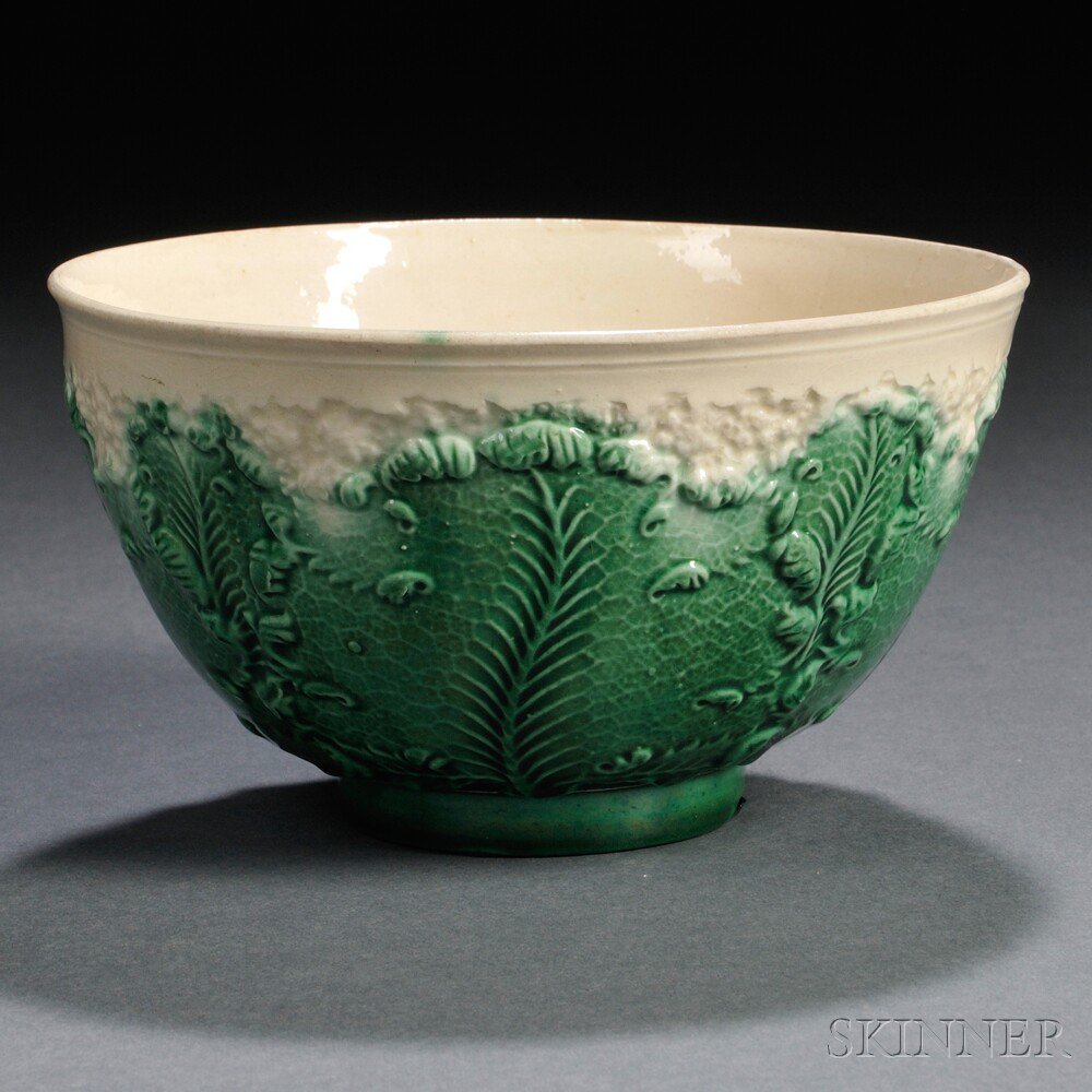 Appraisal: Staffordshire Cream-colored Earthenware Cauliflower Bowl England c molded and enamel