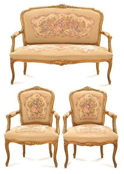 Appraisal: A LOUIS XV STYLE FIVE PIECE GILT WOOD SALON SUITE