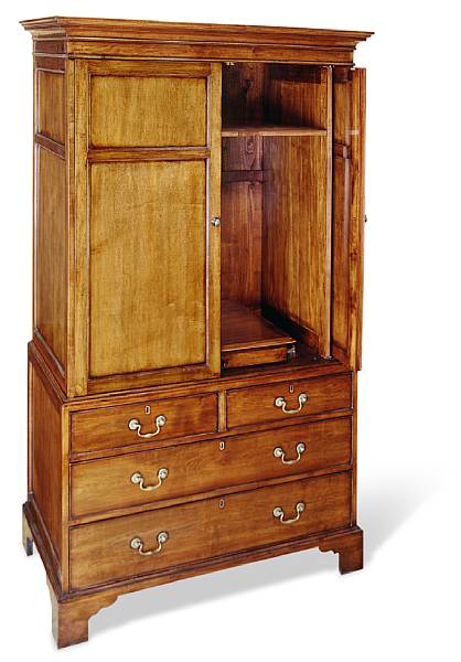 Appraisal: A George III style maple media cabinet The upper case