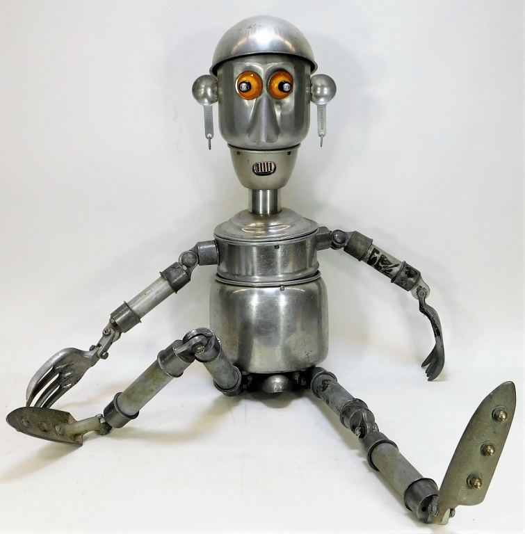 Appraisal: JIM BAUER FOUND OBJECT ROBOT SCULPTURE United States th CenturyMetal