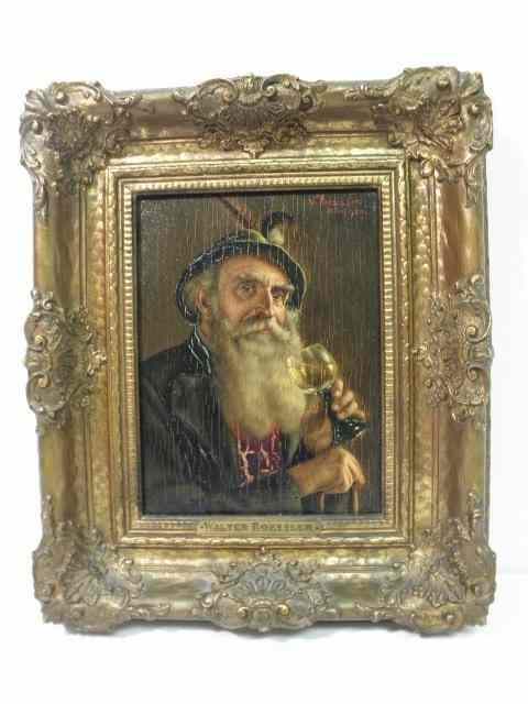 Appraisal: Antique oil on board painting depicting a man drinking wine