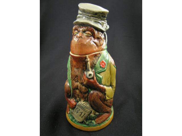 Appraisal: German Figural Pottery Character Stein monkey with pipe stein tall