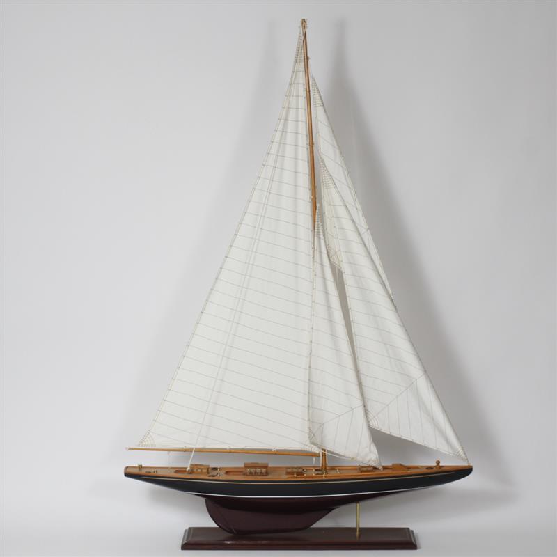 Appraisal: Large vintage wooden sail boat model with cloth sails H