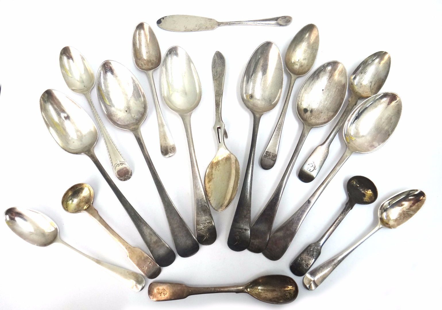 Appraisal: Three George III silver Old English pattern dessert spoons varying