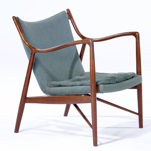 Appraisal: FINN JUHL Teak armchair upholstered in teal wool x x