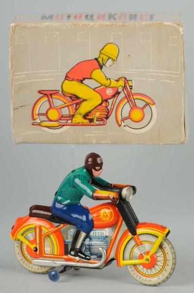 Appraisal: Lot of Tin Litho Motorcycle Toys Description Includes one Russian