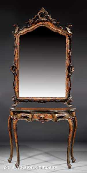 Appraisal: A Venetian Rococo Painted Console and Mirror th c arched