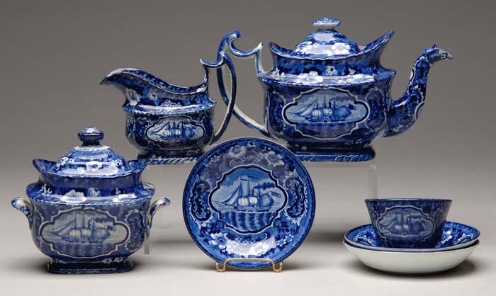 Appraisal: SEVEN PIECE HISTORIC STAFFORDSHIRE TEA SET IN THE CHANCELLOR LIVINGSTON