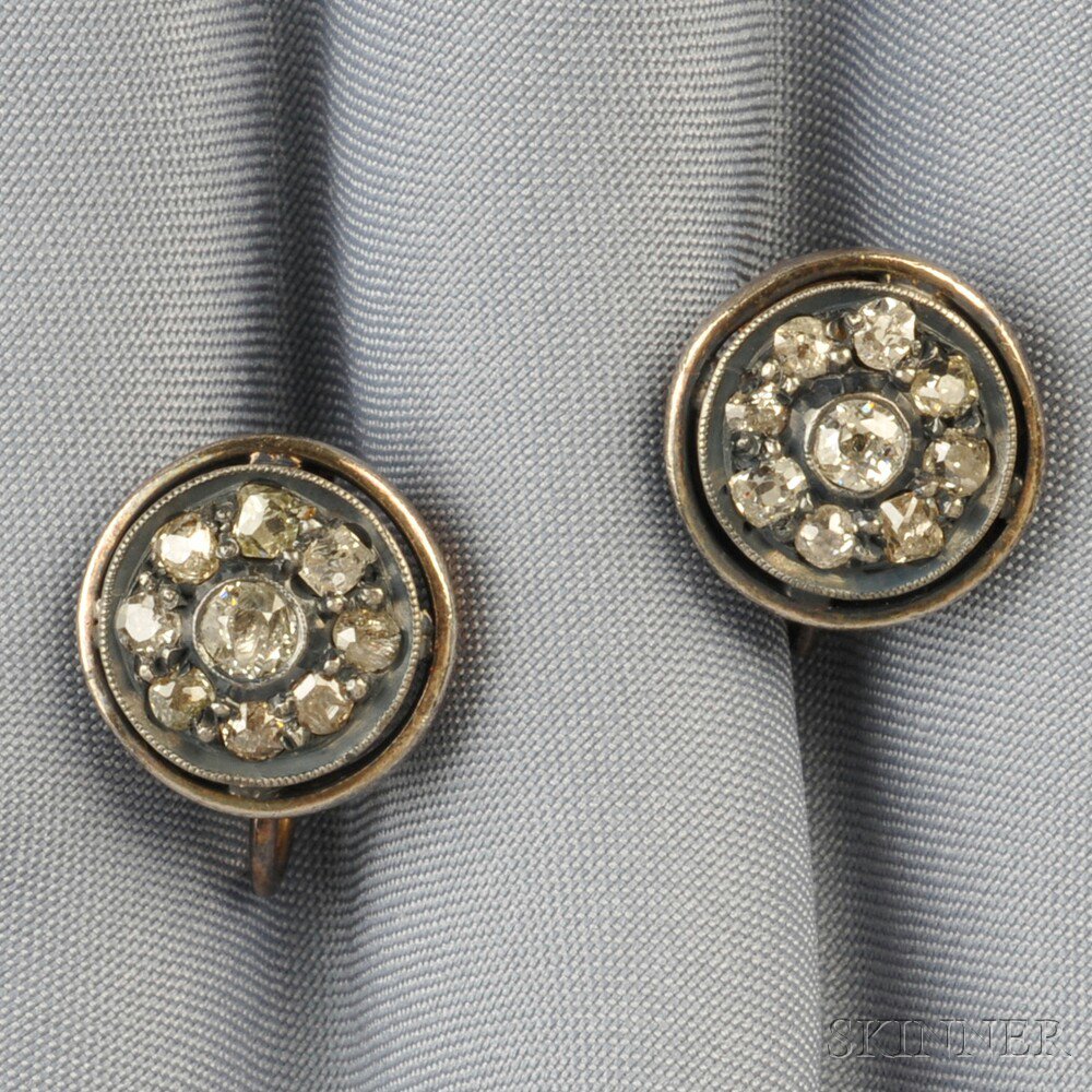 Appraisal: Diamond Earrings each designed as a cluster of old mine-cut