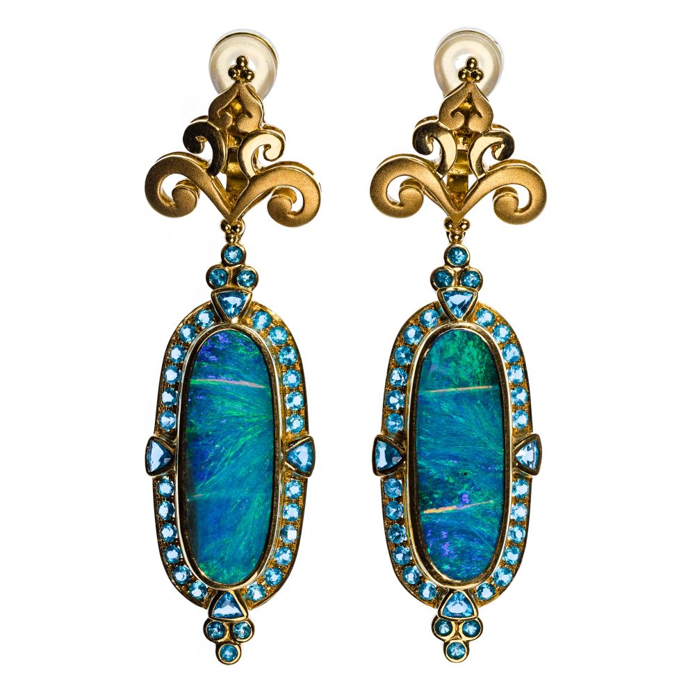 Appraisal: PAULA CREVOSHAY K YELLOW GOLD AND GEMSTONE CLIP-ON EARRING SETDrop