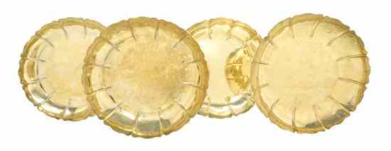 Appraisal: A Set of Four Gilt Silver Strawberry Dishes John Bridge