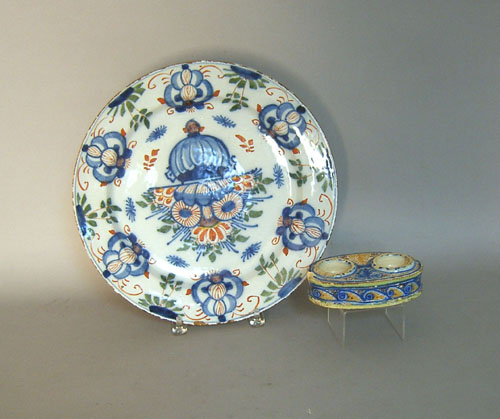 Appraisal: Delft polychrome charger ca dia together with an inkwell w