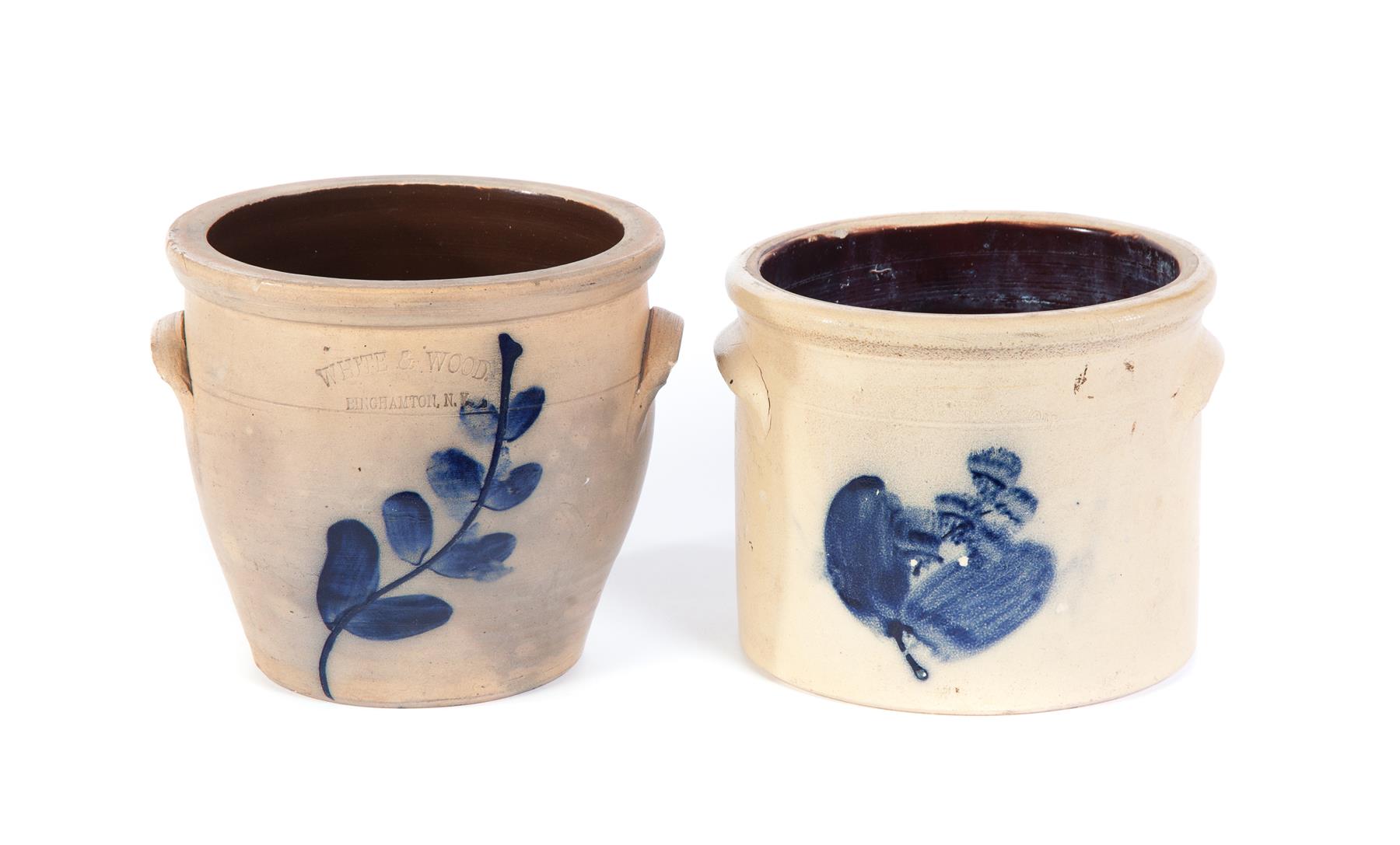 Appraisal: TWO NEW YORK STONEWARE JARS WITH IMPRESSED MARKS AND FREEHAND