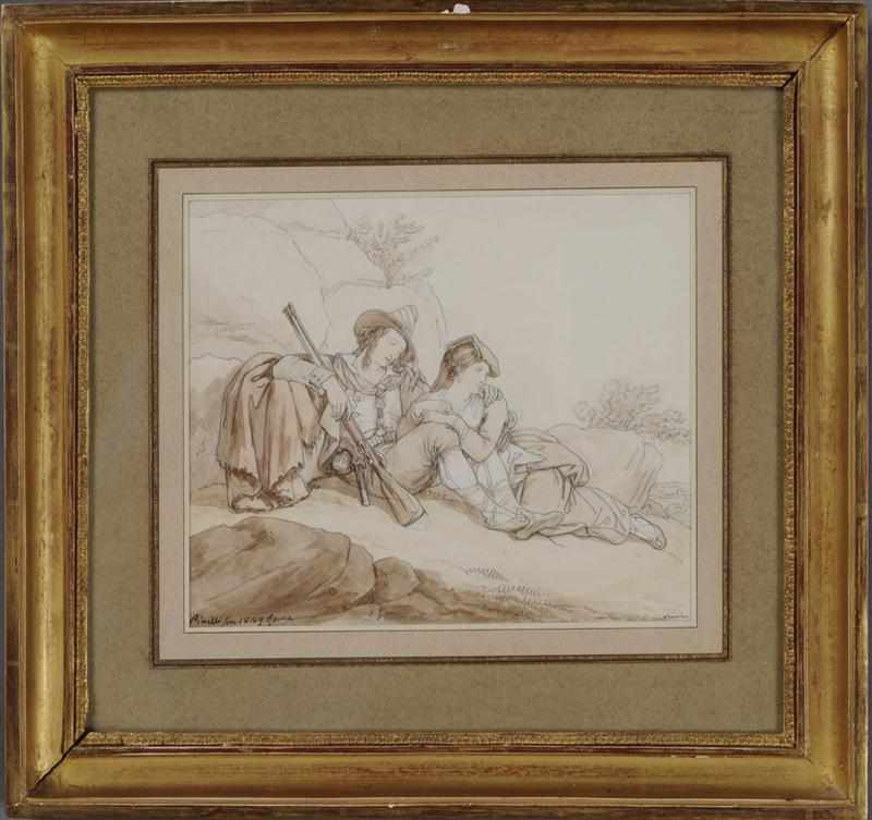 Appraisal: BARTOLOMMEO PINELLI - A COUPLE OF ITALIAN BRIGANDS RESTING Watercolor