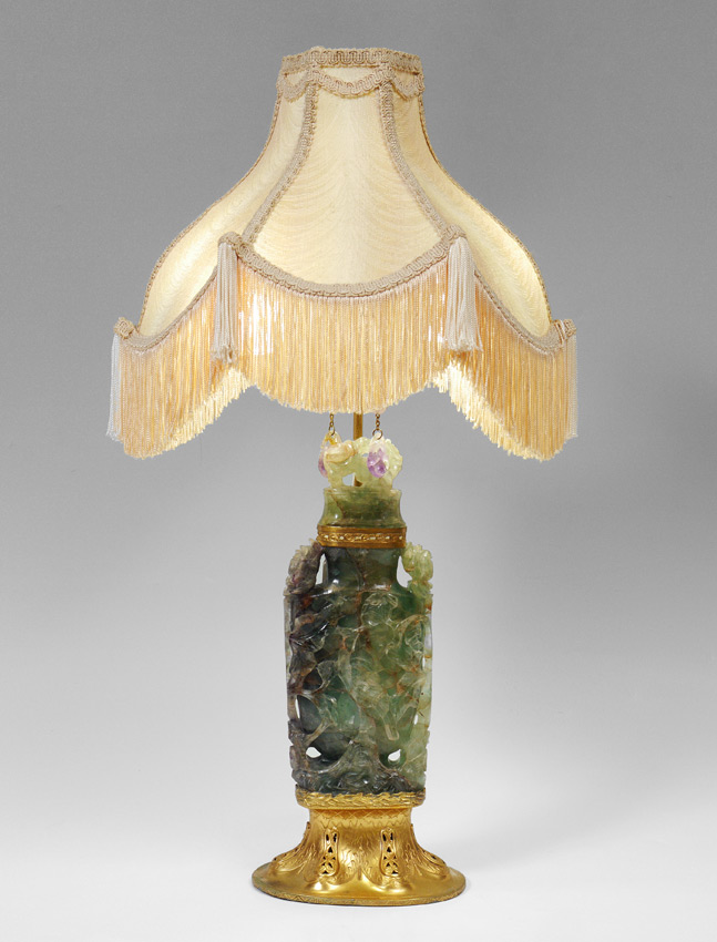 Appraisal: ORIENTAL CARVED FLUORITE GILT METAL LAMP Gilt metal mounted fluorite