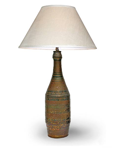 Appraisal: A Faenza glazed earthenware vase lamp The tapering cylindrical form