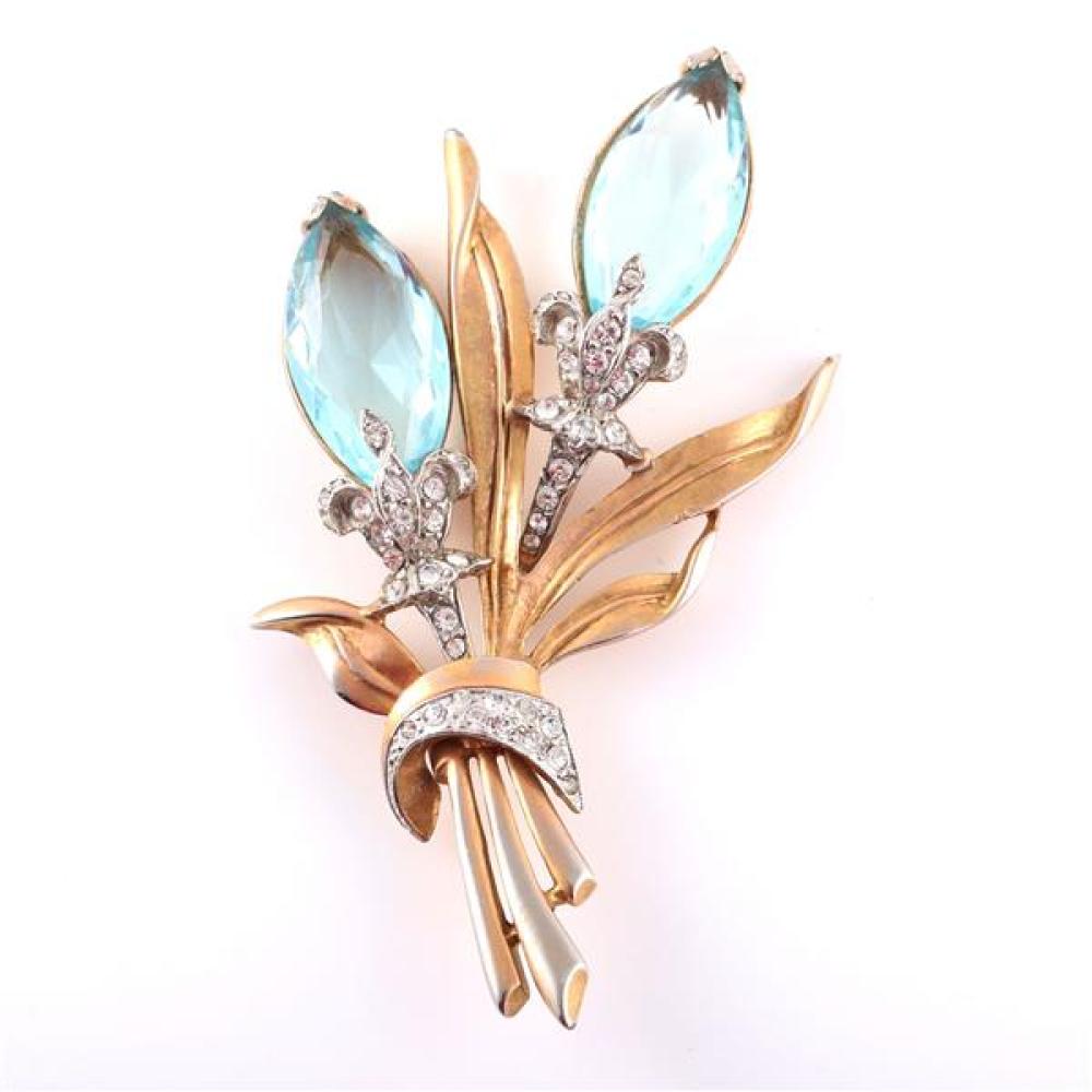 Appraisal: UNSIGNED R DEROSA LARGE DOUBLE FLOWER SPRAY PIN BROOCH WITH