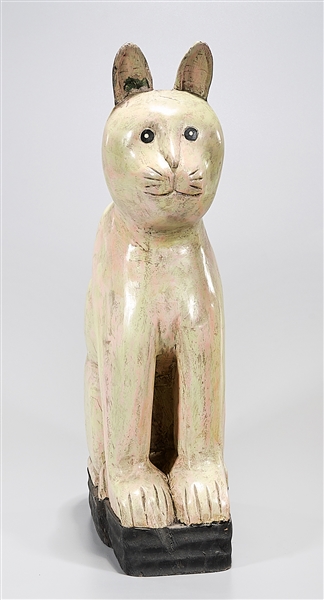 Appraisal: Chinese carved wood sculpture of a seated cat x x