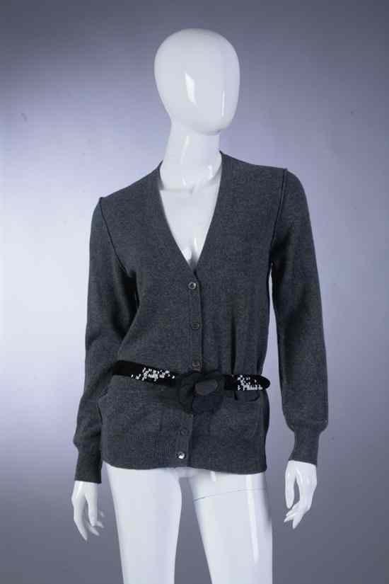 Appraisal: DOLCE GABBANA GREY CASHMERE CARDIGAN Size With black sequin belt