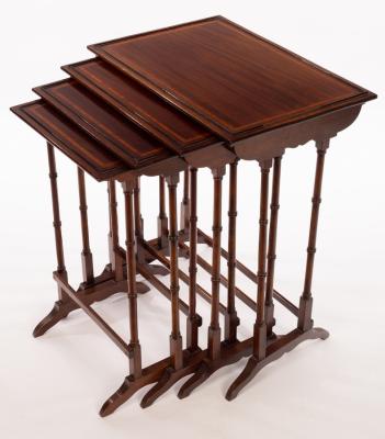 Appraisal: A nest of four mahogany tables banded in satinwood on