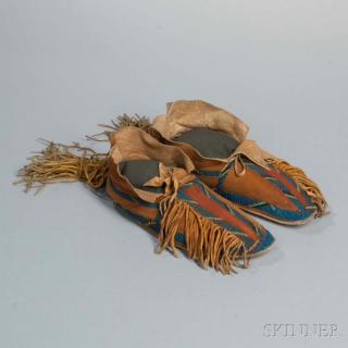 Appraisal: Southern Cheyenne Beaded Hide Man's Moccasins c with long heel