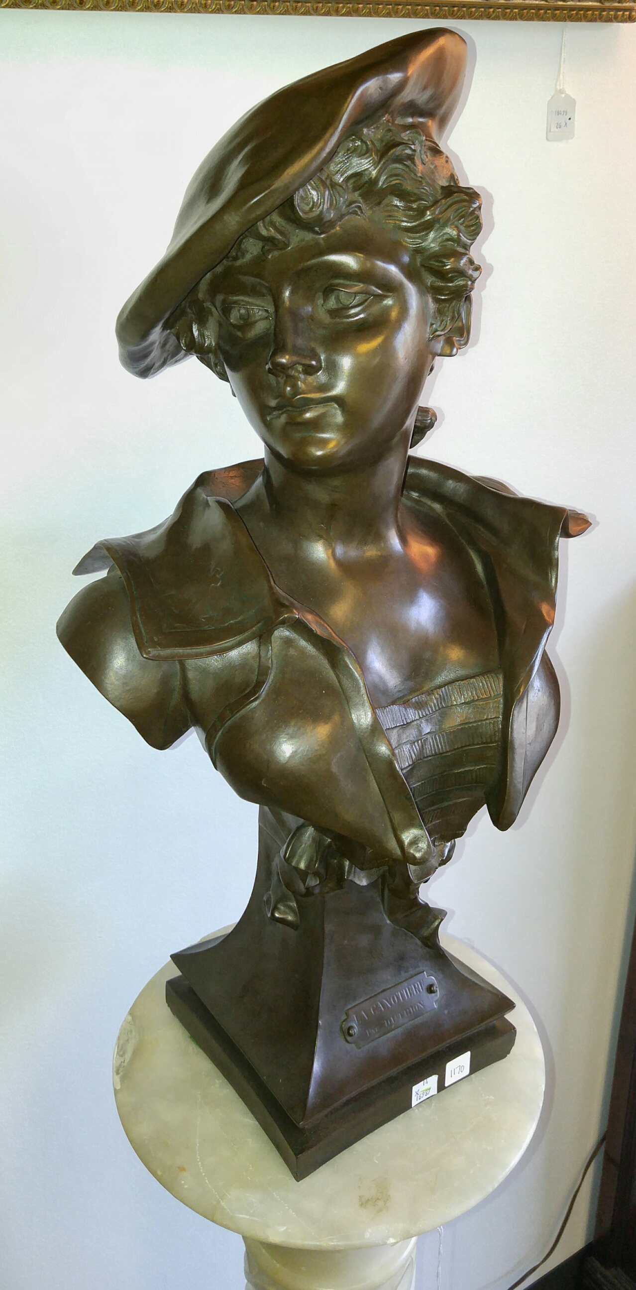 Appraisal: BRONZE BUST OF A LADY WEARING A TAM France after