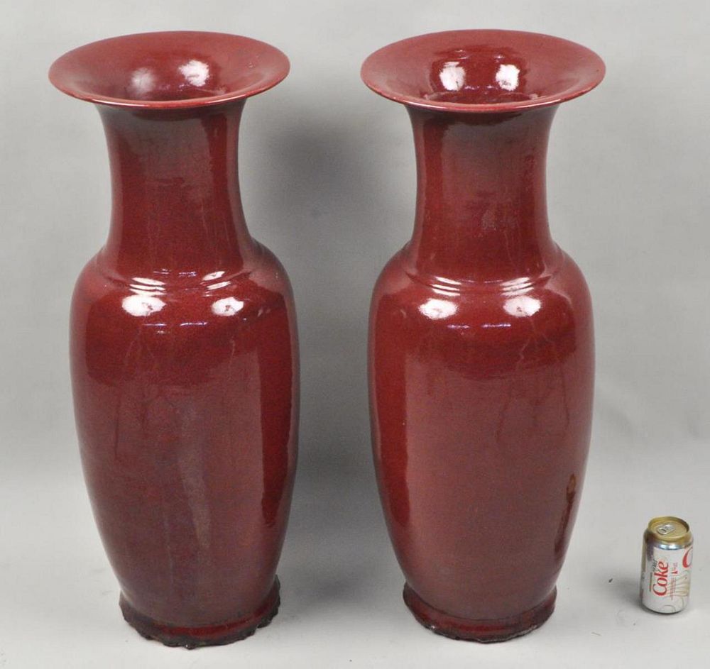 Appraisal: Pair Large Chinese Peachbloom Glazed Vases of baluster form with